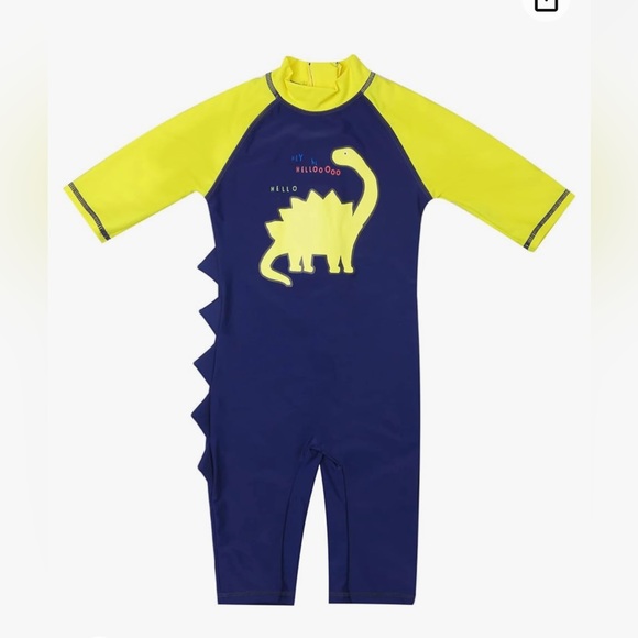 Swimwear Zipper Toddler Sun Protection Rash Guard Short Sleeve Dinosaur - Picture 1 of 8